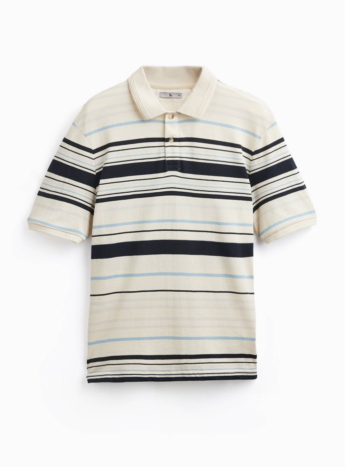 Cream Stripe Print Textured Polo Shirt XXL - Image 3